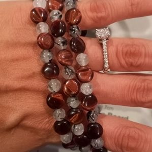 Red tiger eye/ black tourmaline quartz bracelet